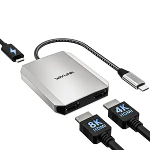 WAVLINK USB C to Dual HDMI Adapter 4K@60Hz with 100W Power Delivery for Dell XPS HP Lenovo Thunderbolt 3/4 Laptops Windows System Only