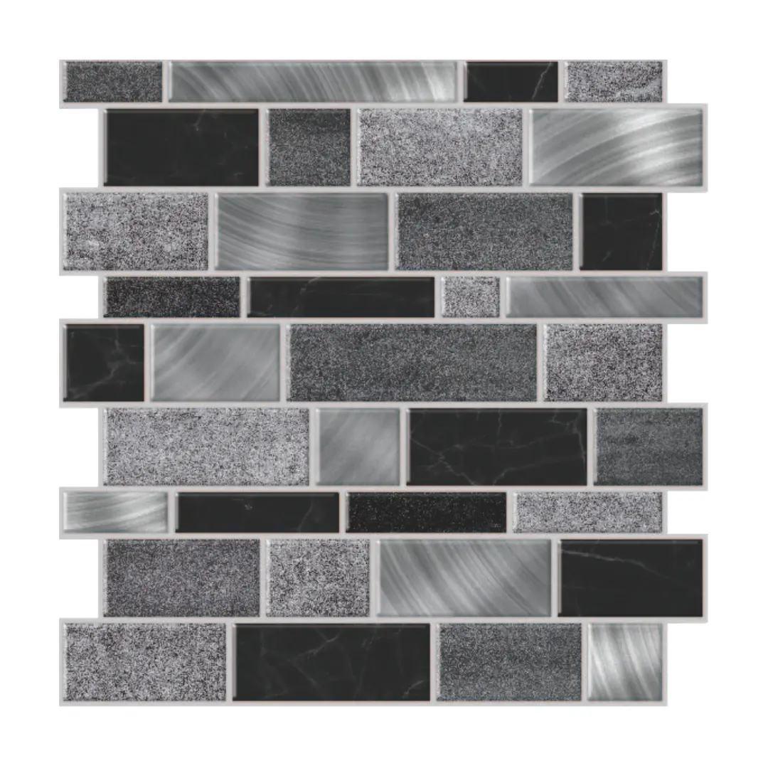 Silver and Black Mosaics Peel and Stick Wallpaper Tiles - 24 Pack
