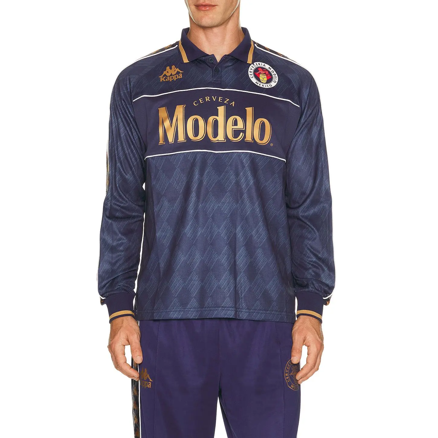 Kappa x Modelo Authentic Fantay Long Sleeve Jersey in Blue Evening, White Milk, & Yellow Gold Rich
