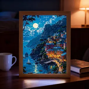 Creative Moonlit Village Mirror, LED Art Frame, Wall or Table Decor, Three Light Color Adjustments, Perfect Gift for Birthdays
