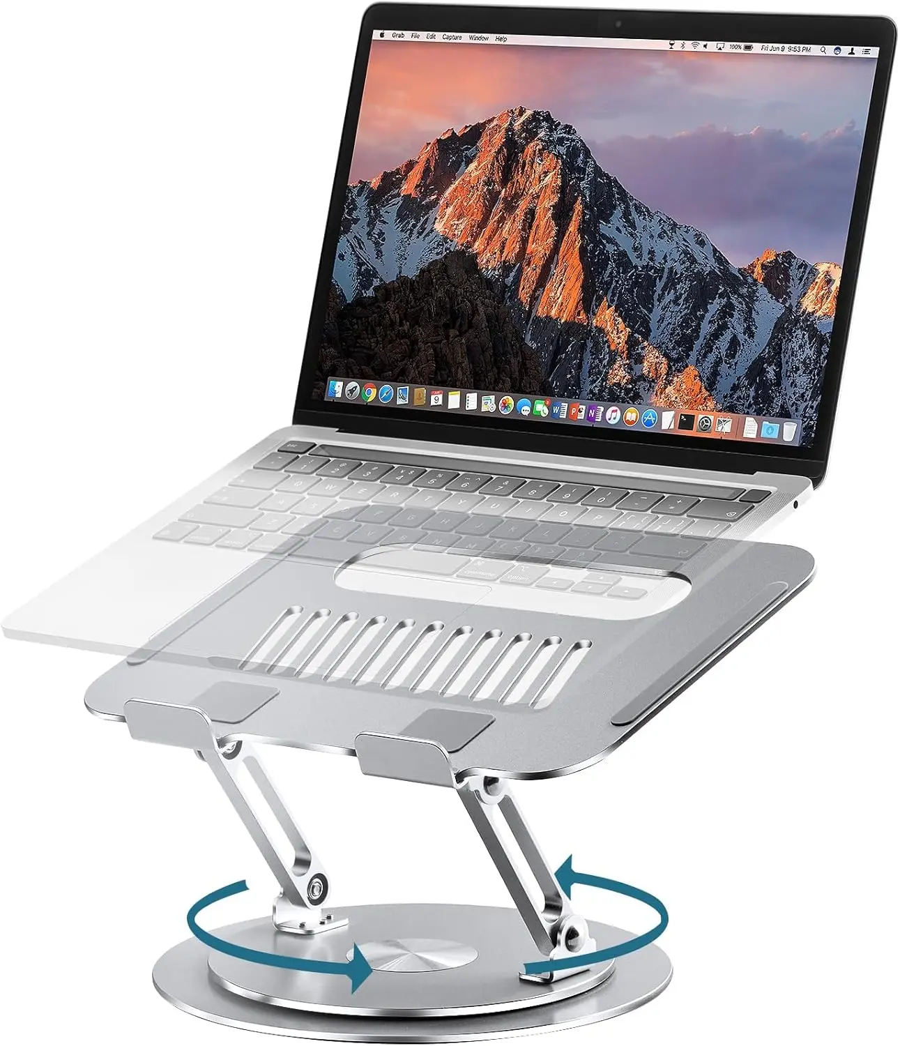 Metal Frame Laptop Stand - All-Metal Ergonomic Height-Adjustable Computer Stand with 360° Rotation, Foldable Portable Design, Efficient Heat Dissipation, Compatible with 10-17 Inches Laptops, Gray