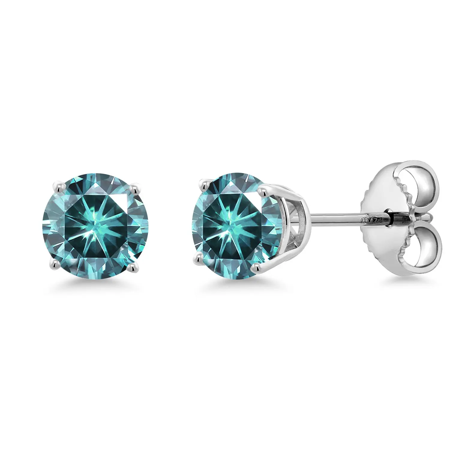 925 Sterling Silver Stud Earrings Blue Round Moissanite (1.08 Cttw)