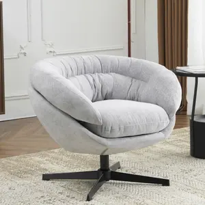 Modern Swivel Chair Chenille Office Chair, 360° Swivel Club Chair/Accent Chair with Removable Cushion, Round Office Chair, Black Heavy-Duty Metal Base, Cotton Material, Living Room, Bedroom, Reading Corner, Office