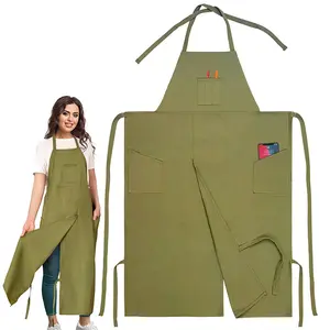 Canvas Long Overall Work Apron with Tool Pockets, Adjustable Waistband, Split Legs, Comfortable Durable, Ideal for Pottery, Crafts, DIY Projects, Kitchen Cooking Aprons