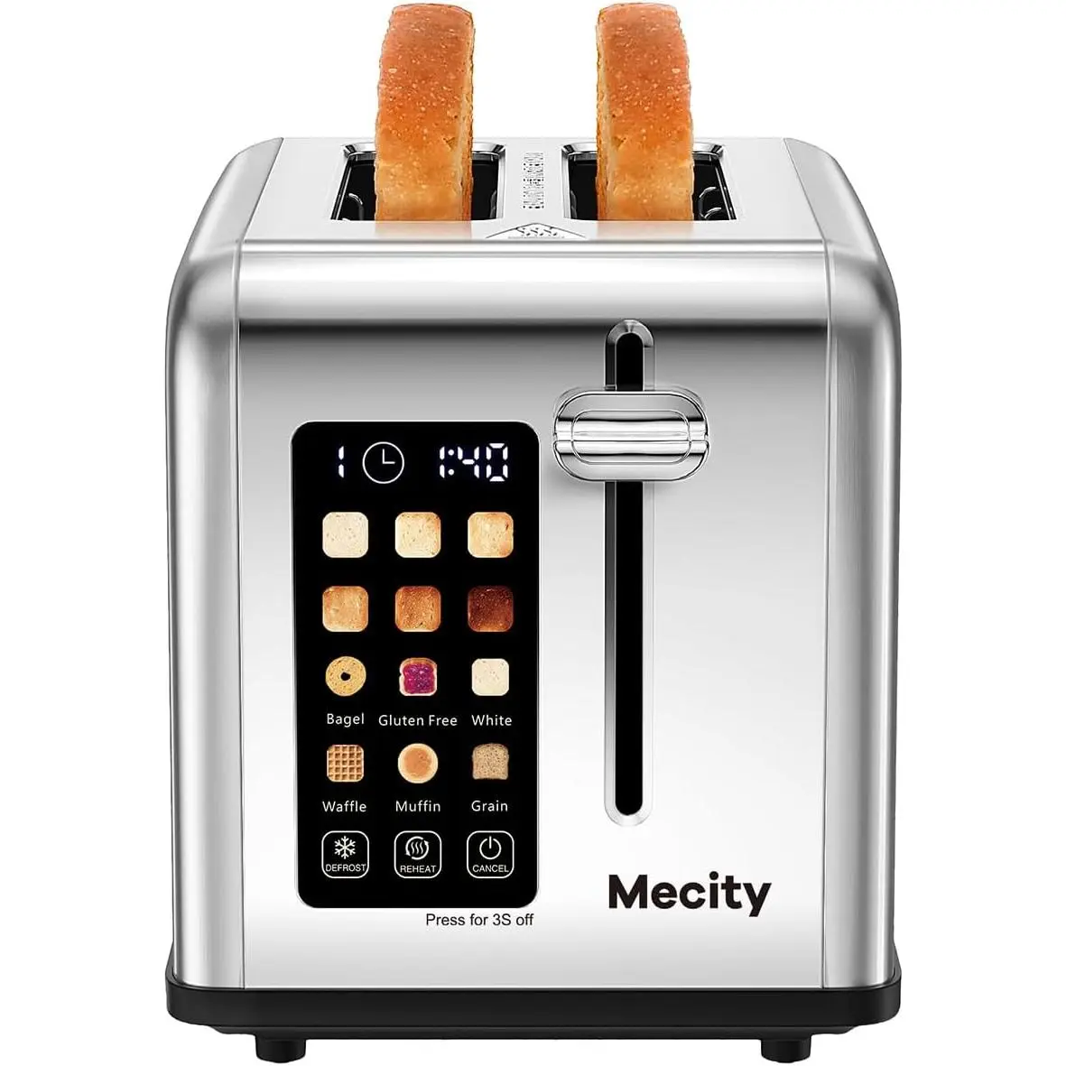 Stainless Steel 2-Slice Smart Toaster with Touch Sensor Control, 1.5" Slots, 10x6 in Size, Timer, Defrost, Reheat & Bagel Functions, 120V 825W for Muffins, Home Cooks