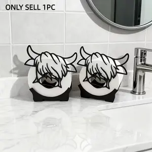 3D Printed Highland Cow Toilet Paper Holder, Cute Storage Rack, Bathroom Decoration Accessories, Bathroom Accessory, Indoor Outdoor Use, Small and Practical, Perfect Gift Choice