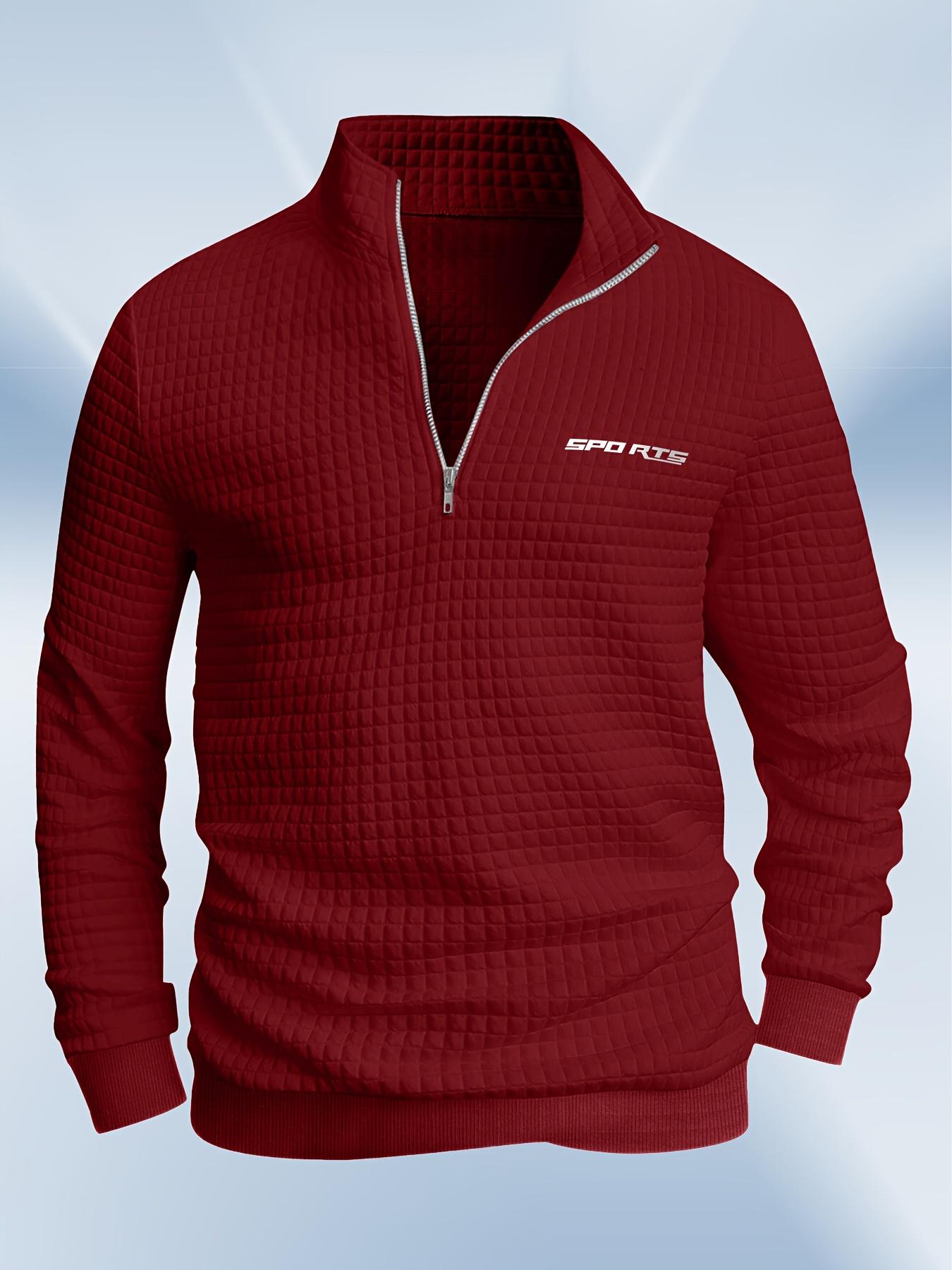 Men'S High-Neck Sweatshirt with Half Zipper for Sports, Featuring a Small Checkered Pattern, Suitable for Fitness And Running, with Long Sleeves And Ribbed Cuffs. quarter zip tiktok shop gifts for him vacation outfits