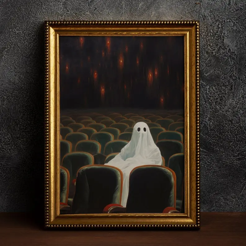 Ghost at the Theatre Art Print - Spooky Broadway Poster, Home Wall Artwork, Decor for Room Decor