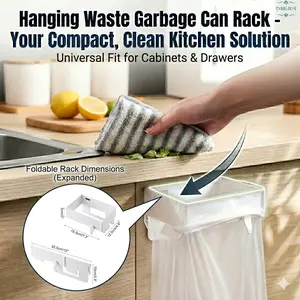 Foldable Trash Bag Holder, Hanging Waste Garbage Can Rack Magnetic Closure Waste Bag Hanger Racks with Fixing Snap for Kitchen Cabinets Doors