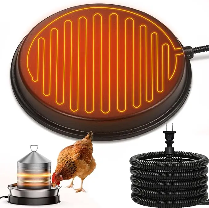 EverBetterus Thermostatically Controlled Poultry Water Heater - 5.5ft Peck Guard, 68°F Max Temp, 80W Low Power Element Warms Water Quickly, Easy to Use & Maintain, Prevents Freezing, Saves Energy, Ensures Safety (Farm Animal & Poultry Feeding Tool)