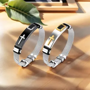 Cross Titanium Steel Cool Men'S And Women'S Bracelets, Smooth Decoration Casual Fashion Stainless Steel Set Bracelet Gift Cross Bracelet Couple Punk, Adjustable Bracelet Holiday Gift Jewelry