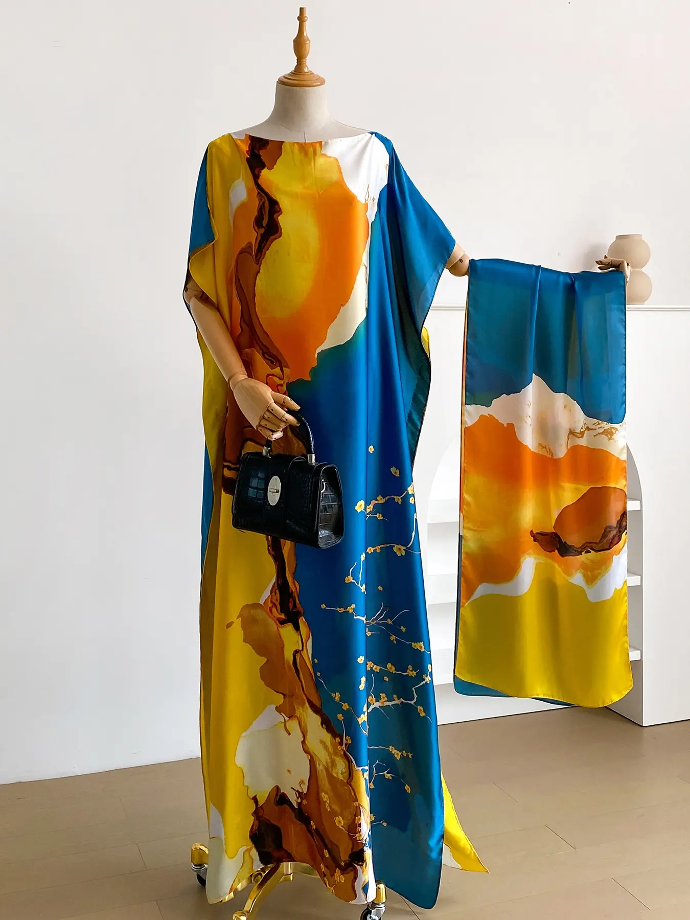 Women's Long Satin and Scarf Set, Lightweight Silk Feel Neckwear, Perfect Fashion Accessory for Spring & Fall, Boho Style Scarf, Shawl, Scarf Wrap, Shawl for Dress