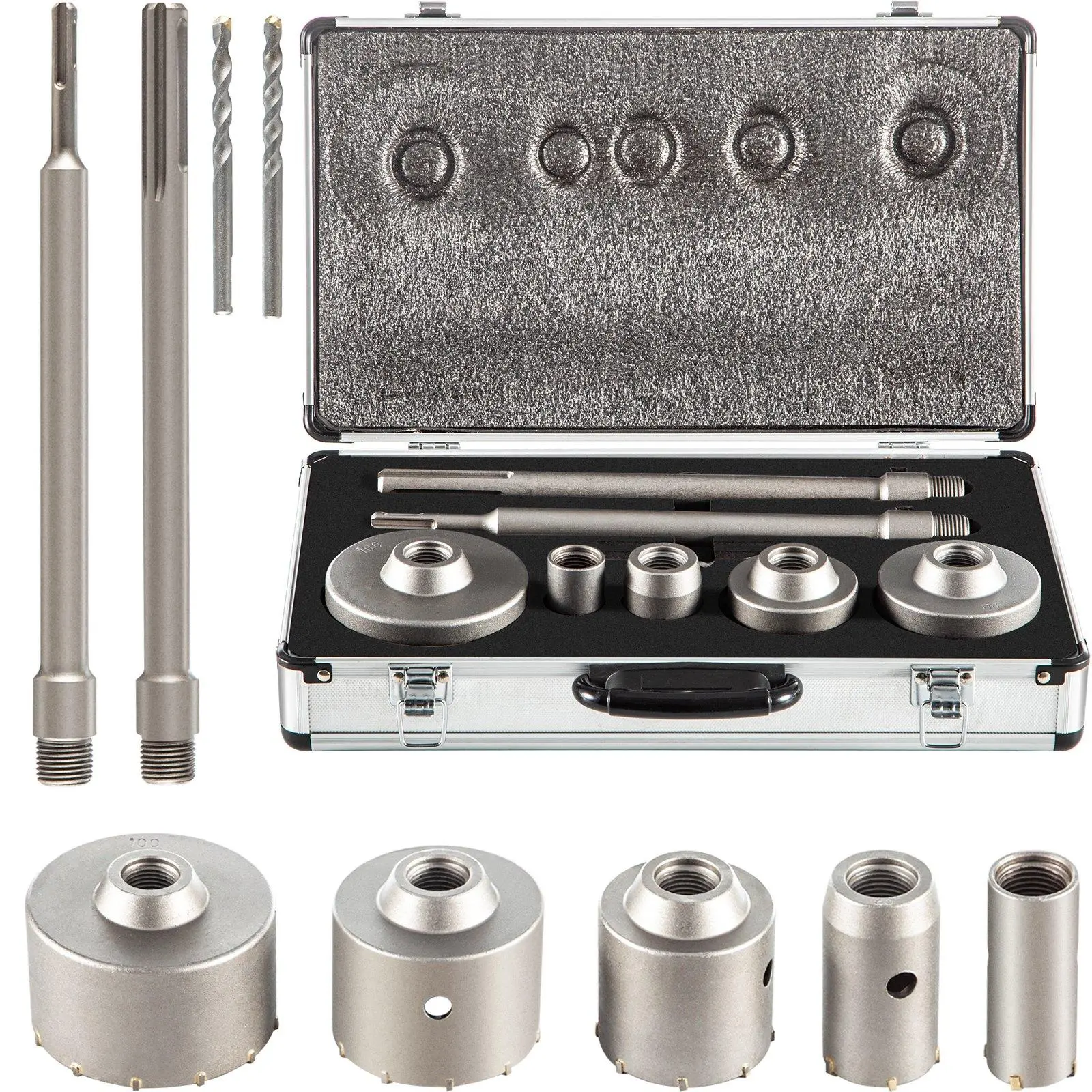 【Summerfinds】VEVOR Concrete Hole Saw Kit 1-2/11"1-3/5"2-9/16"3-5/32"3-15/16" Drill Bit Set SDS Plus & SDS MAX Shank Wall Hole Cutter w/a 4-1/3" Connecting Rod for ConcreteCementStone WallMasonry, Drill Bits Set, Tool Kit Set