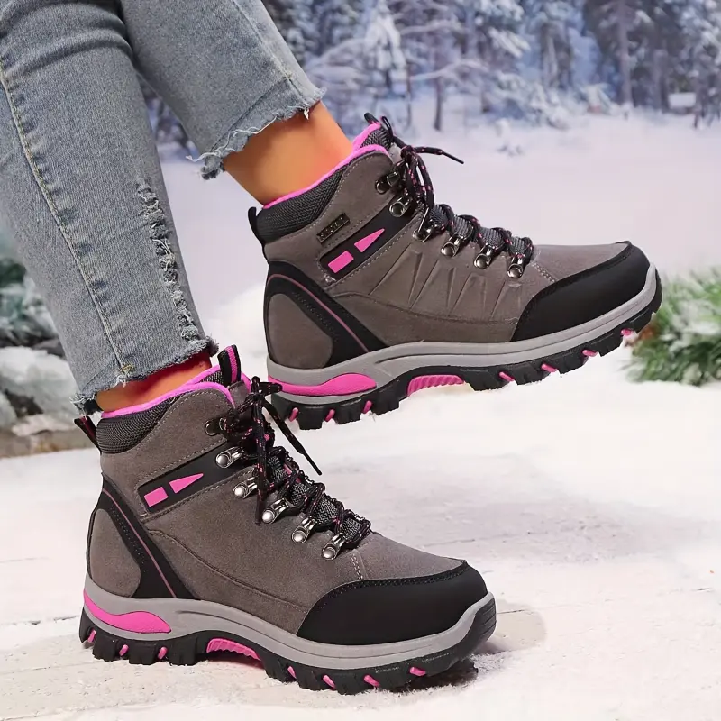 2026  [Popular Choice] Women's Waterproof Top Hiking Shoes, Durable Faux Leather Outdoor Trekking Boots with Round Toe, Sporty Hiking Climbing Workboots, Hiking Shoes Women, Sporty Hiking Shoes