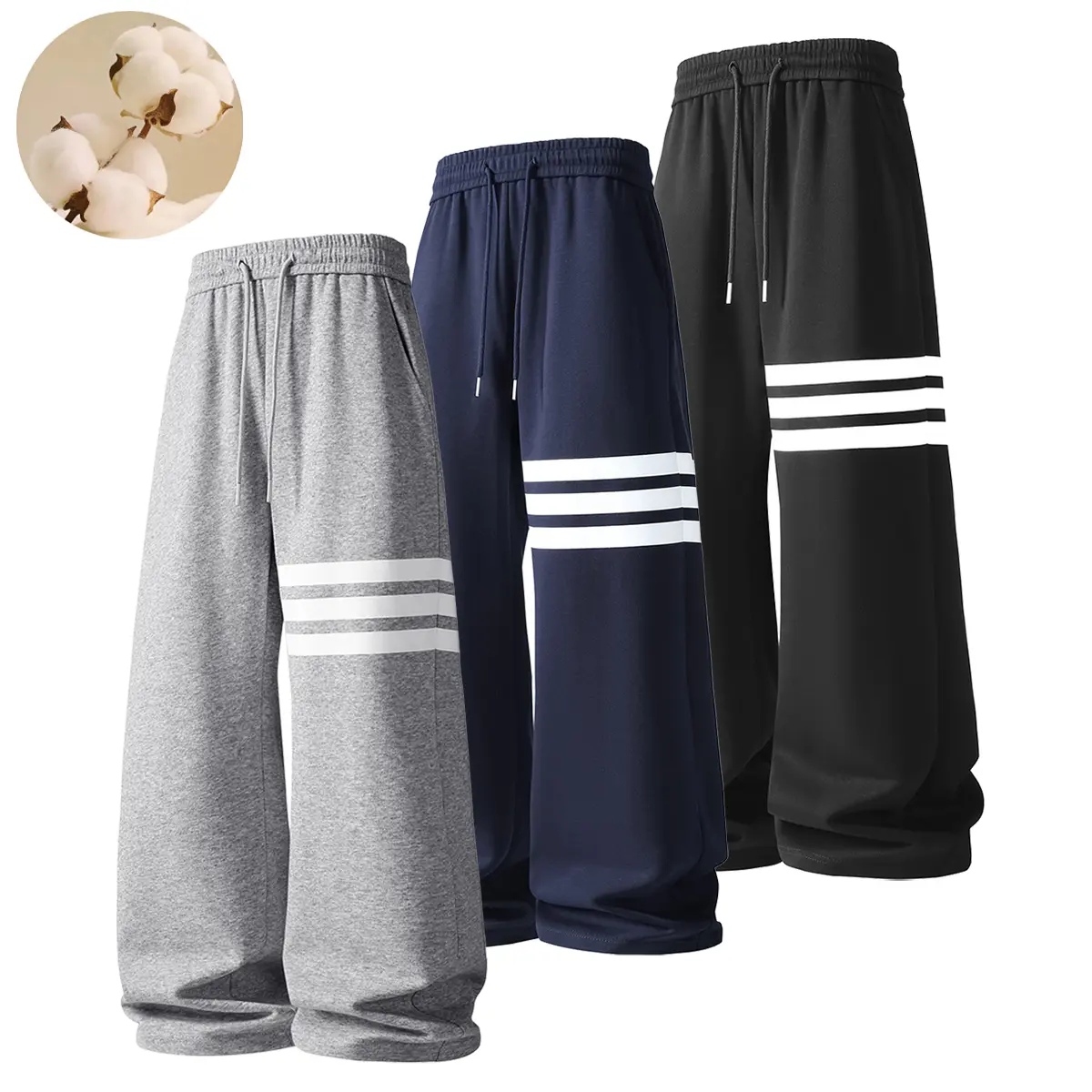 Men's Cotton Joggers - Plus-Size Oversized Supersoft Baggy Sweatpants with Pockets, Adjustable Drawstring for Yoga, Jogging, Everyday Wear