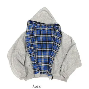 American Retro Loose Hooded Jacket with Double-Sided Plaid Cardigan & Sweatshirt Men's Spring Autumn Niche Design Trend Tops(Sheets)233