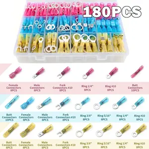 180/260/600pcs Heat Shrink Wire Connectors, Durable Reliable Connectors, Waterproof Automotive Marine Electrical Terminal Plug Kit, Crimp Connector Assortment, Ring Fork Spade Butt Splices