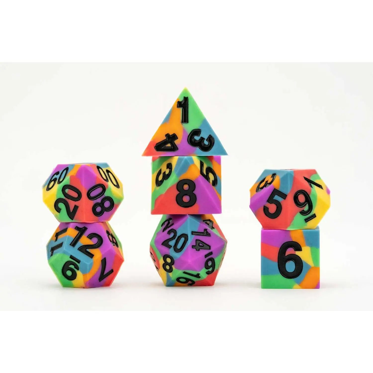 Sharp Edge Silicone Rubber Dice Set: Rainbow Pride Flag