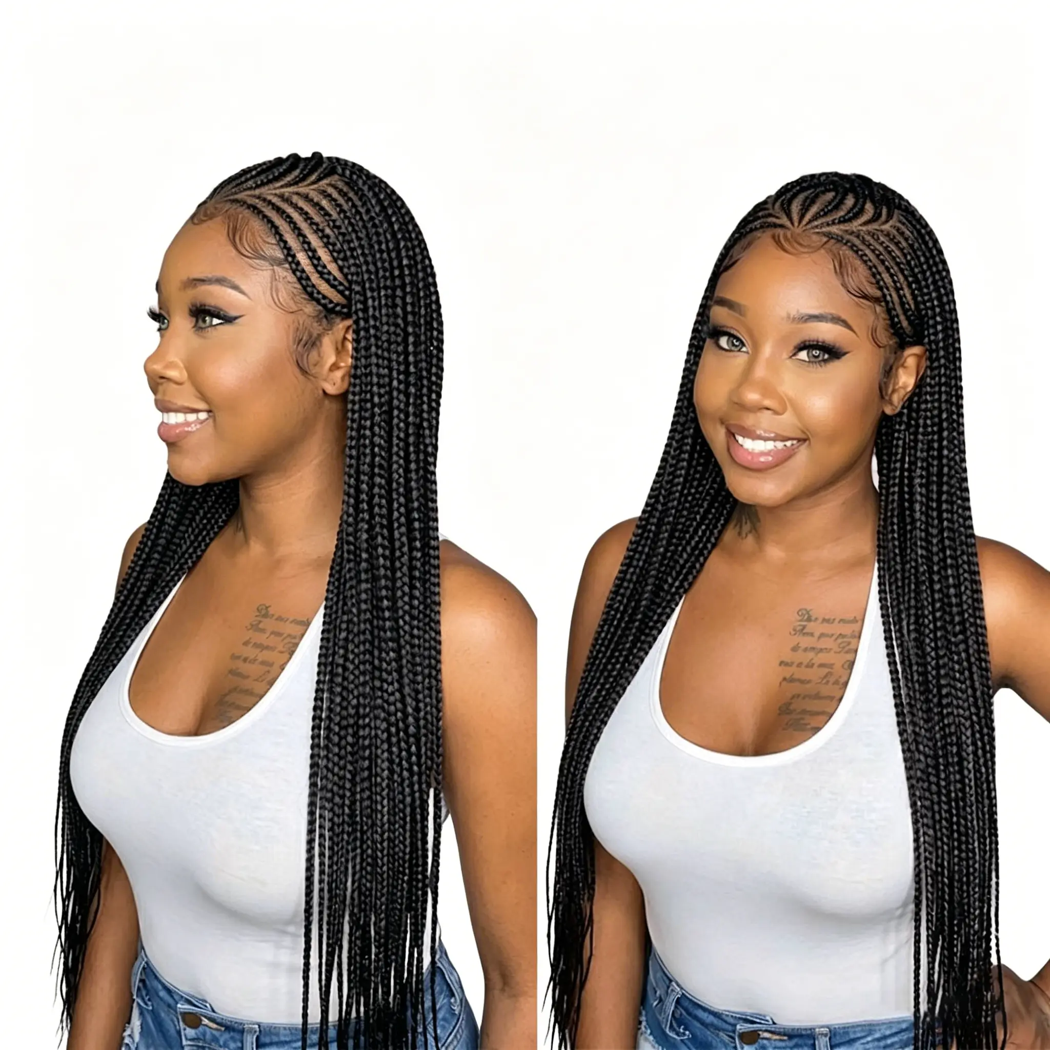 Goddess Fulani Braiding Wigs Synthetic Full Lace Knotless Box Braided Wigs 36Inch Handmade Cornrows Braids Wig For Black Women With Baby Hair