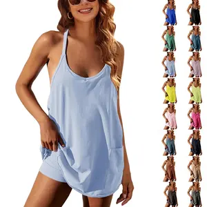 Naeduo Women's Summer Sleeveless Mini  Coco Dress Athletic Dress Spaghetti Strap Short Tennis Dress with Pockets Sports SpringStatements Jersey SpringStatements