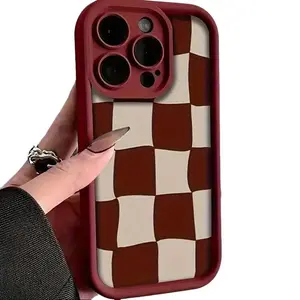 A High-Edge Phone Case with a Red And White Checkered Pattern, Compatible with Apple for iphone Models Including for iphone 17, Air, Pro, Max, And for iphone 11 Through 16 Series. This Case Is Suitable As a Birthday Gift for Girlfriends