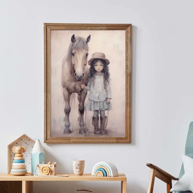 Cowgirl Nursery Decor Poster, Cowgirl Wall Art Poster, Girl and Horse Nursery Poster, Baby Cow Girl Poster, Girls Room Decor, Cute Animal Art Poster, Poster Girl Wall Art, Funny Poster, Poster No Frame. Gifts Ornaments