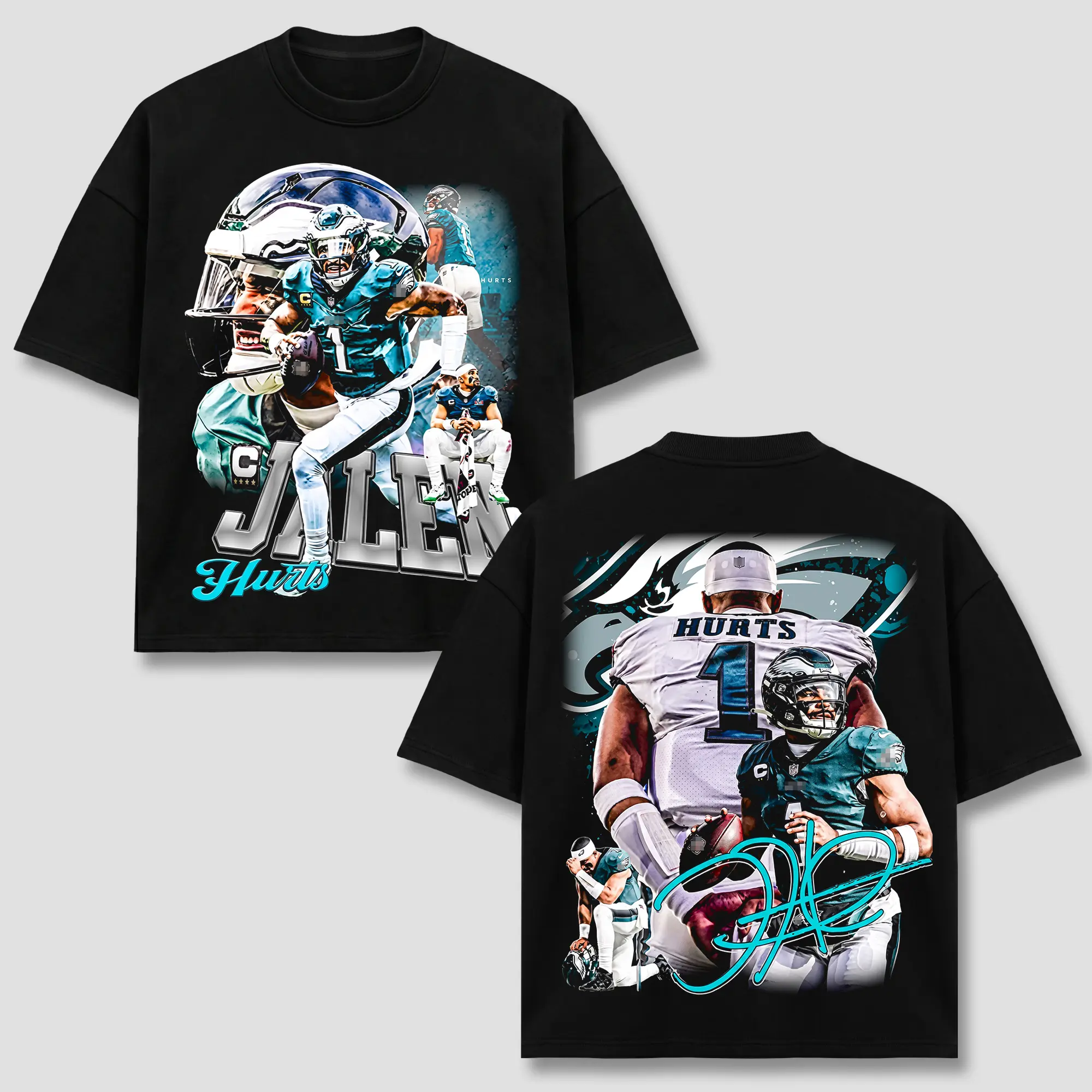 Jalen Hurts #1 T-Shirt, PHI Football Quarterback Tee, Jalen Eagle Back Print Graphic Apparel, Quarterback Retro 90s Bootleg Sports Wear, Football Fan Heritage Gift, Men Women Heavyweight Oversized Clothing tshirt