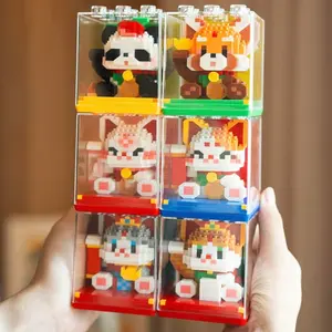 Mini Cute Fortune Cat Building Block Set with Dustproof Box, Animals Educational Toy for Kids, Christmas Birthday Gift, Desktop Decoration Model
