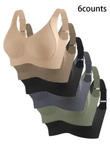 Women's Lift Support Bra Set, Adjustable Buckle Anti-Sag Wireless Fit, Breathable Ribbed Seamless, Detachable Pads, High Support Straps, Moisture-Wicking Fabric