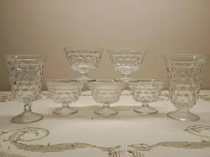 Fostoria American Cubist Clear Footed Sherbet Dessert Cups And Glasse (Set of 7)