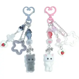 Cute Pink Fuzzy Cat Aesthetic Y2K Stylish Keychains