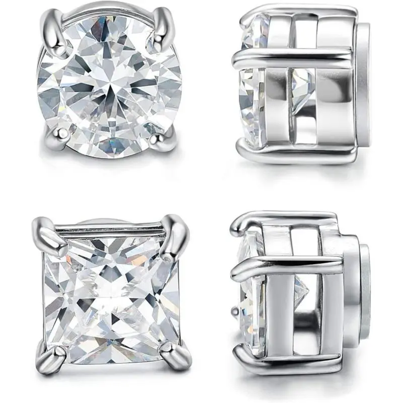 Magnet 6 Prong Set Cubic Zirconia Clip on Fake Stud Earrings for Women Men Cartilage Non Pierced Ear Sensitive Ear CZ Crystal Huggie Studs Hypoallergenic Jewelry Gifts for Daughters BFFs Birthday Trendy Fashion