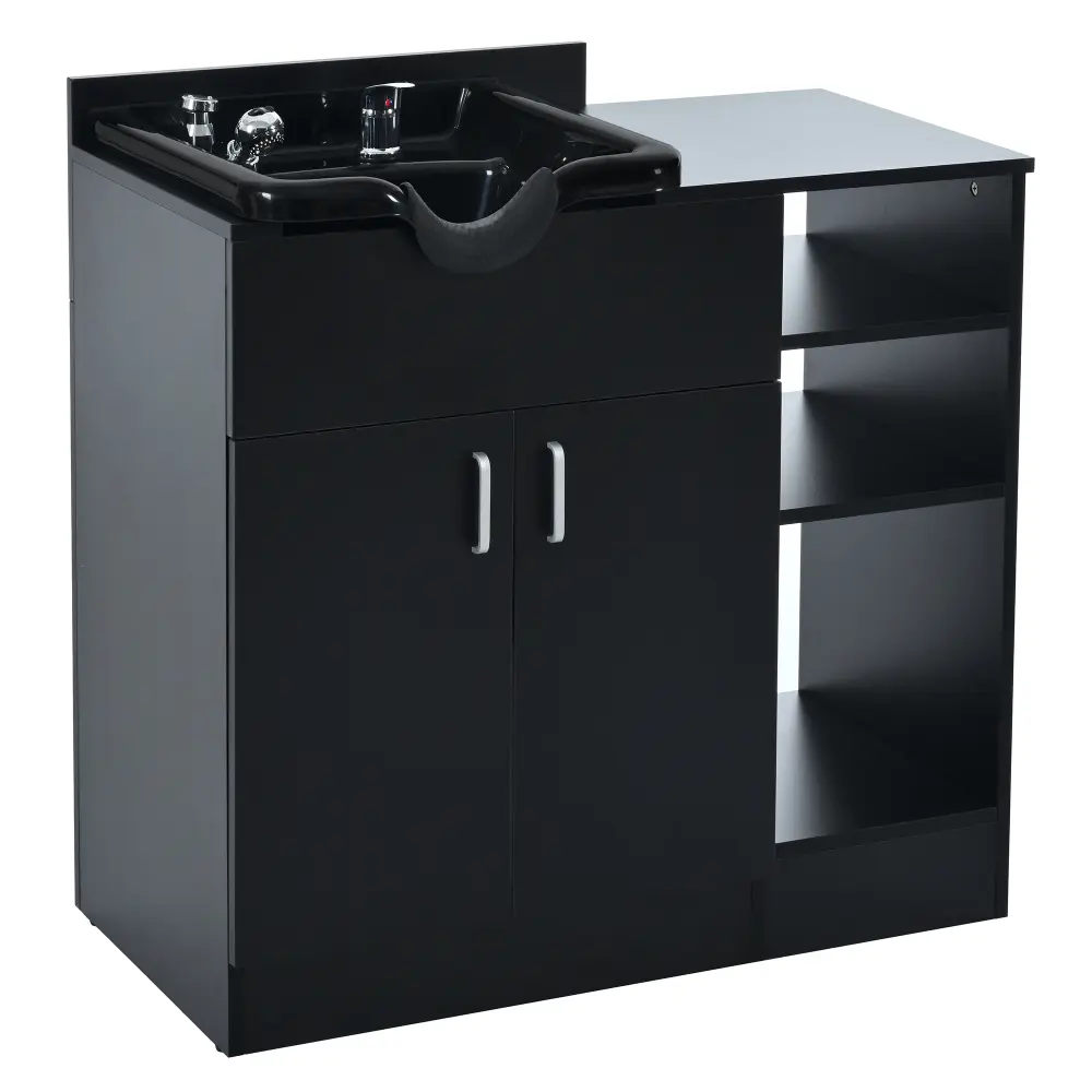 Shampoo Backwash Station for Salons,Salon Station with Shampoo Bowl & Storage Layer,Salon Equipment for Spa Beauty Barber Chair Attachment