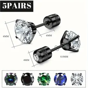 5 Pairs Titanium Screw Back Surgical Stainless Steel Stud Earrings for Women Men, Screw Back Stud Earrings, Great for Birthday Gifts, Party, Jewelry Gifts, Father'S Day Gift