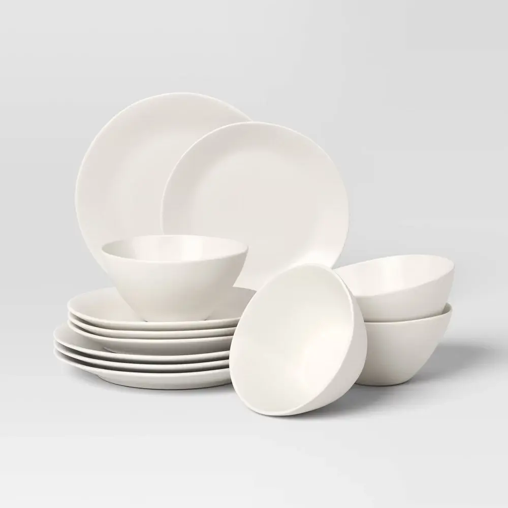12pc Stoneware Aralia Dinnerware Set Sour Cream - Threshold