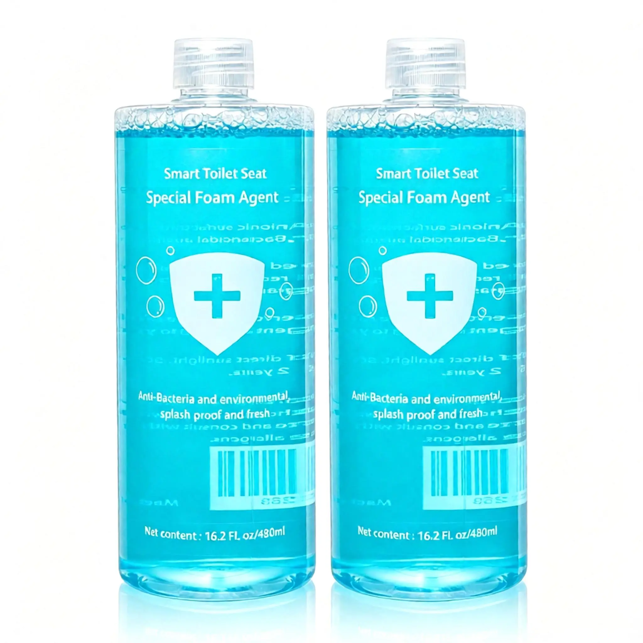 2 Pack Smart Toilet Foam Shield Liquid (480ml x 2), Instant Foam Agent Refill for Smart Toilet Seat, Splash Prevention, Odor Control, Anti-Sticking Toilet Bowl Protection