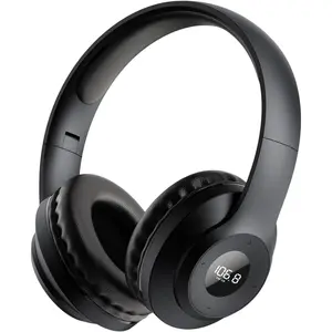 Rechargeable & Portable FM Radio Headphones with Best Reception,LED Display,Soft Ear Muffs, FM Headset Radio Receiver for Meeting, Works, Hiking, Jogging (Black)