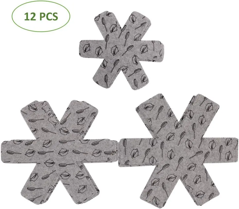 Pot and Pan Protectors, Set of 12 and 3 Different Size, Cookware Protector Set/Felt Pots and Pans Divider Separator Pads Anti-Slip to Avoid Scratching or Marring When Stacking