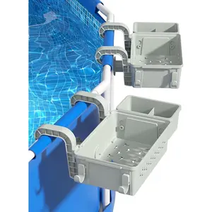 2 Sets Upgrade Poolside Storage Basket, Above Ground Pool Storage Basket with Pool Cup Holder, For Steel Round or Oval Frame Above Ground Pools, Fits 3 Inch or Less Top Rail,