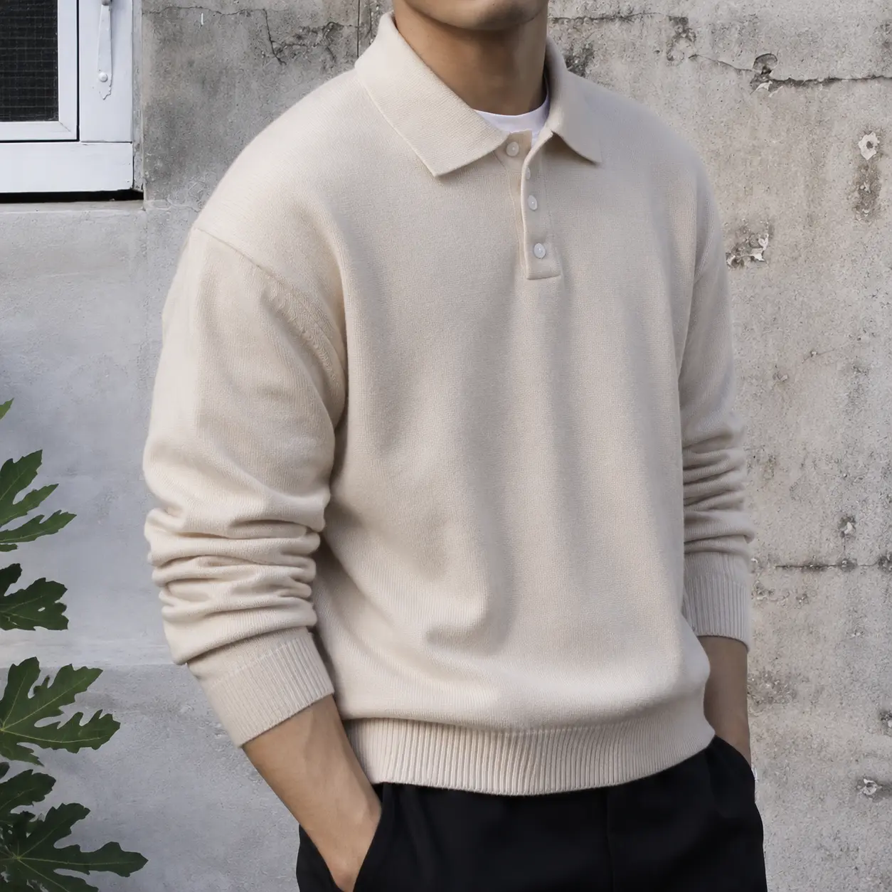 Mens Quarter Button Polo Sweaters Long Sleeve Knit Golf Shirts Casual Formal Business Work Pullover Lightweight Soft Breathable Machine Washable Fall Winter Tops Apricot Black White Unisex, Wedding, Chic