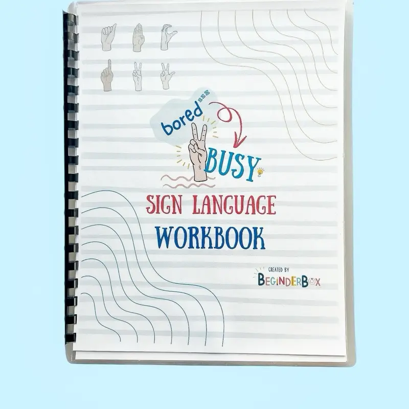 BeginderBox Bored 2 Busy Sign Language Workbook Dry Erase and Bound 9 Engaging Pages for Beginners Durable Laminated Cardstock