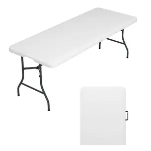 6ft Folding Table Portable Heavy Duty Plastic Fold-in-Half Utility Foldable Table Plastic Dining Table Indoor Outdoor for Camping, Picnic and Party