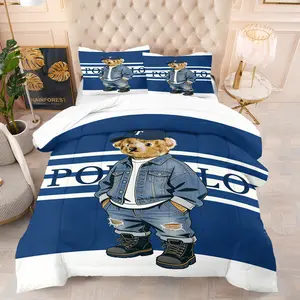 Teddy bear printed pattern bedding set, including 1 blanket and 1 or 2 pillowcases without pillowcases, soft children's or adult bedroom decoration gift