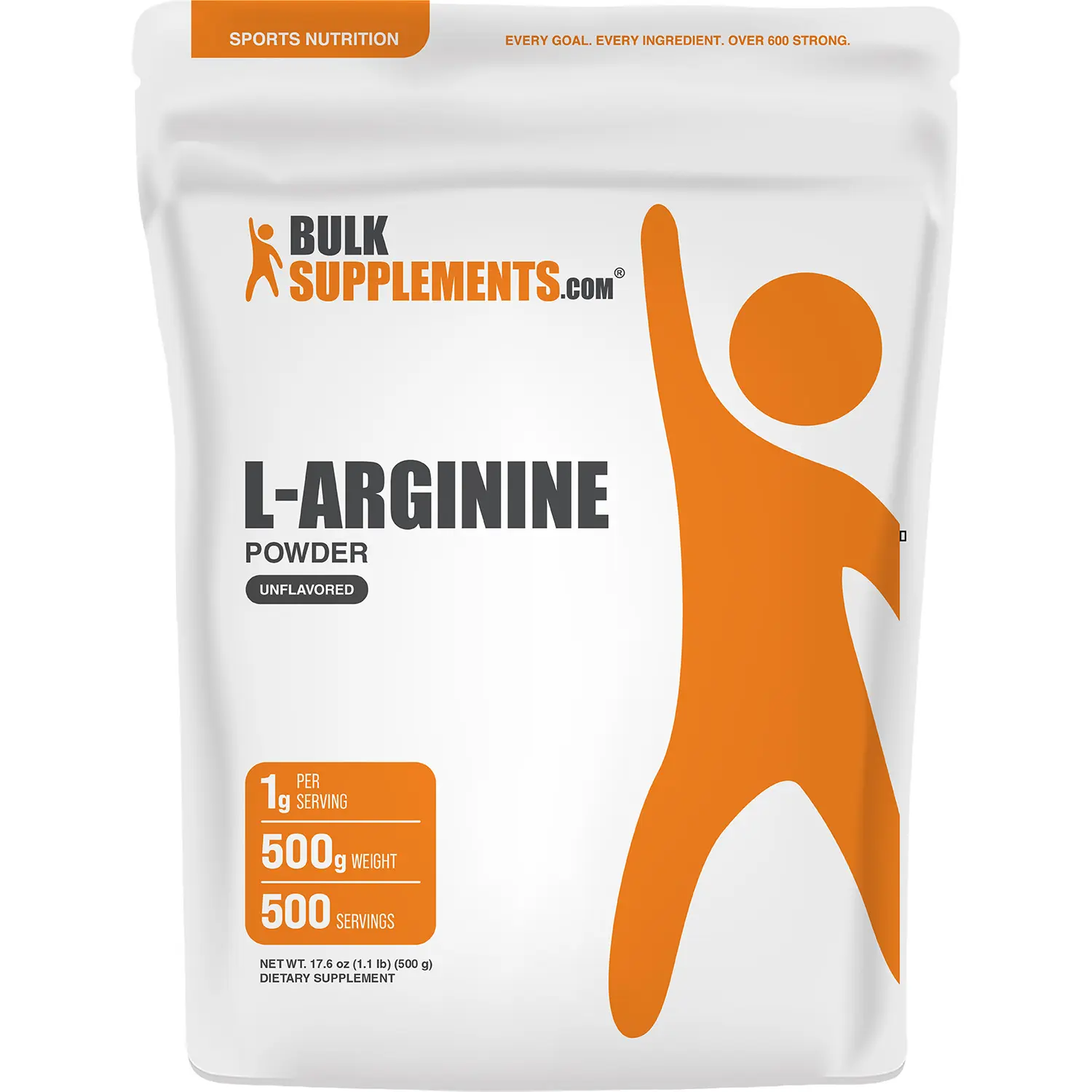 BulkSupplements L-Arginine Powder - Edible Amino Acid Pre-Workout Supplement - 500g, 1g per Serving - Free of Soy, Dairy, Gluten, Yeast - Recovery Boost, Skin Hydration Aid