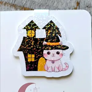 Holographic Cat Bookmark - Magnetic Design with Cute Cat, Halloween Inspired