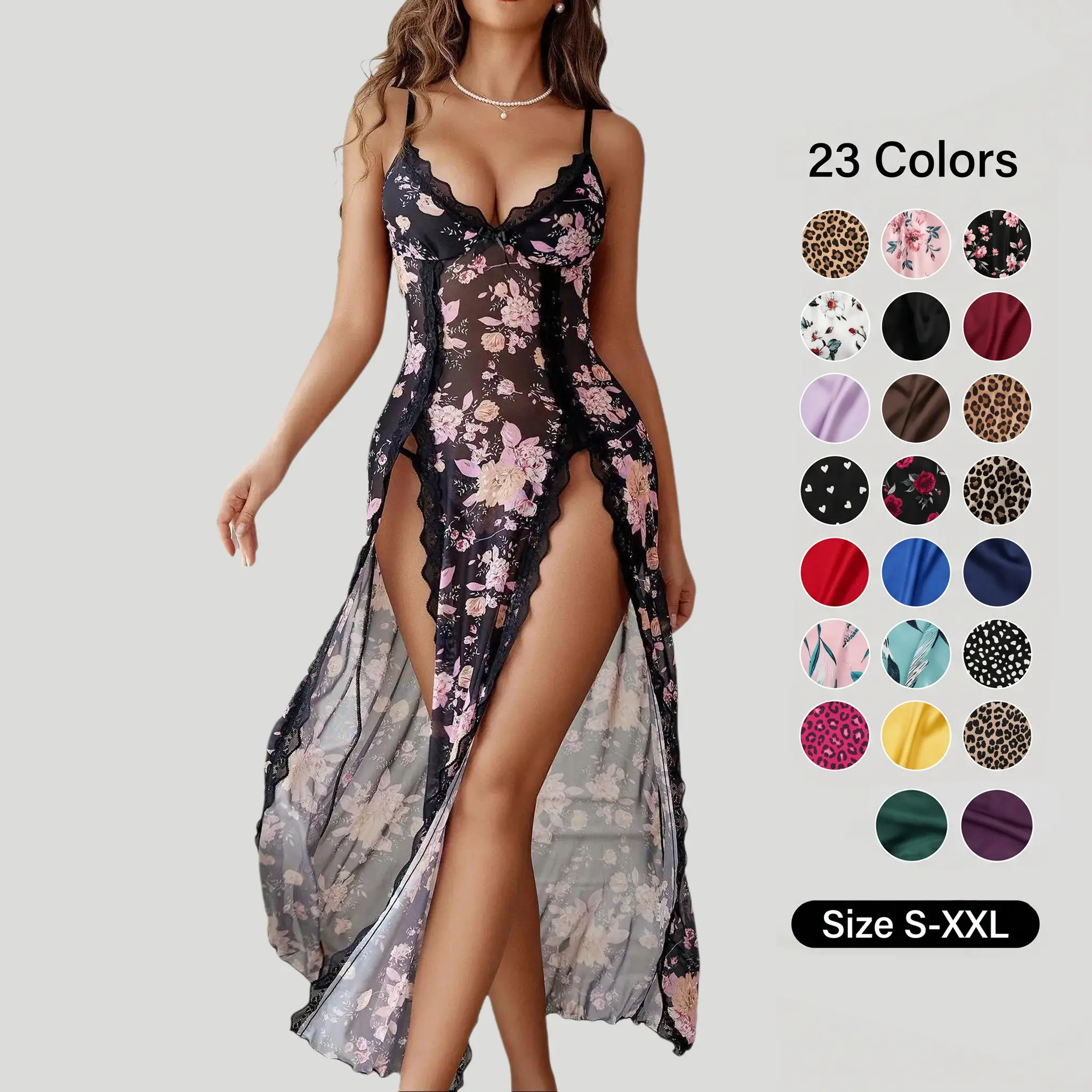 Avidlove Women's Lace Nightgown - Floral Mesh Chemise with V-Neck & Side Splits - Fitted Loungewear for Comfortable Wear - Soft Lightweight Lingerie SpringStatements Feminine Fabric