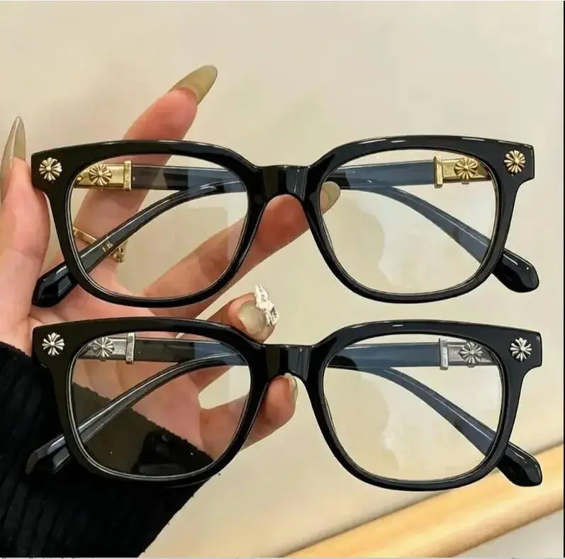 Chrome Hearts Square Non-Prescription Anti-Blue Light Glasses - Metal Frame, Flat Lens Fashion Eyewear for Men & Women