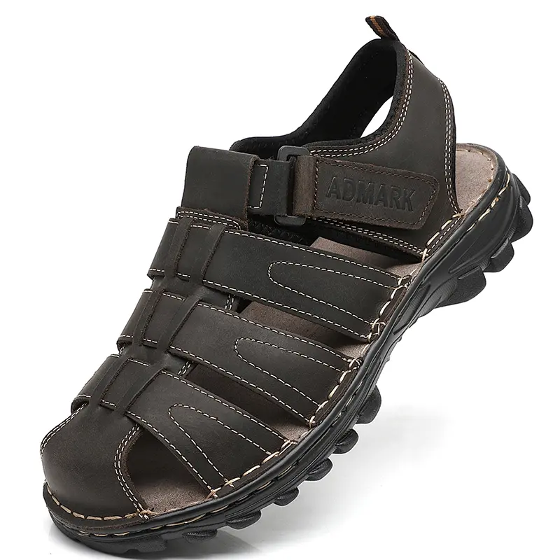 ADMARK Men's Cowhide Fisherman Sandals, Round Toe Closed-Toe Hiking Shoes with Arch Support and a Breathable Sole, Fisherman Sandal, Cow Hide