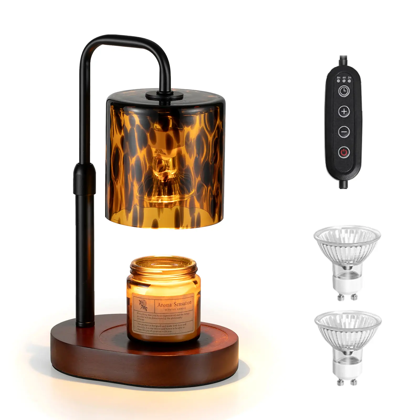 Tortoise Shell Vintage Leopard Candle Warmer Lamp with Timer, Dimmable, Height Adjustable, 2 Bulbs, Home Decor, Home Accessories, Warm Dim Glow, Christmas Gift for Women’s Jar Candles, Vintage Vibe for Rooms