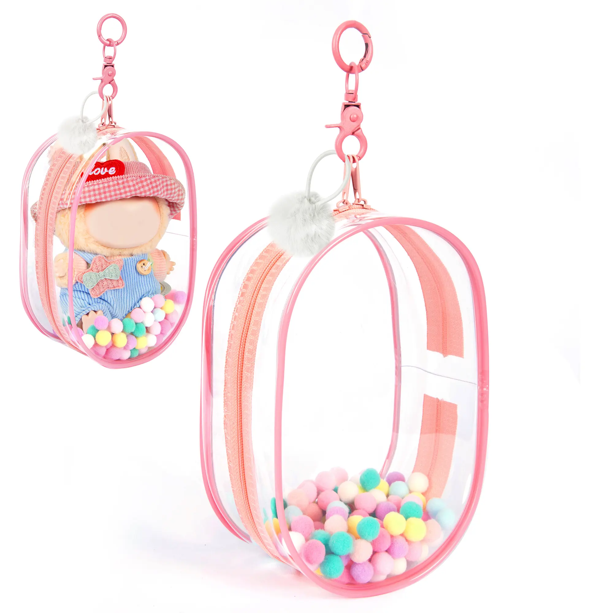 SeSe Code Clear Doll Display Bag with Keychain – PVC Carrying Case for Keychain Charms & Collectible Accessories
